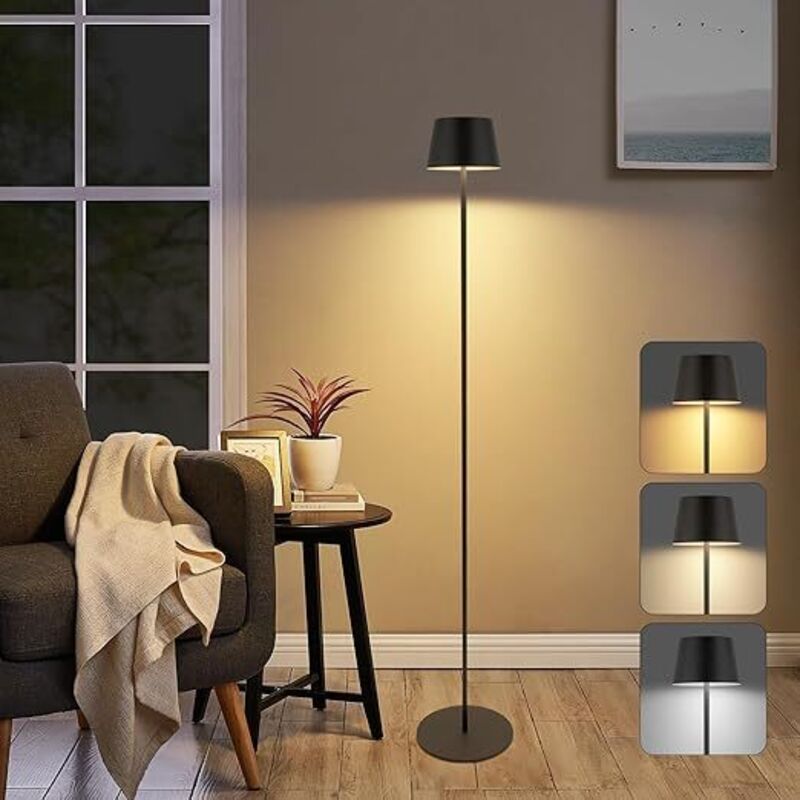 ZMH Lampe de sol LED 120cm Salon Lampe de sol solaire extérieure Tactile Dimmable 3000K-6500K USB-C Rechargeable Batterie Sans fil Réglable hauteur