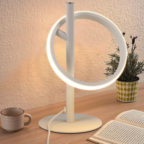 ZMH Lampe de Table LED Lampe de Table Tactile Dimmable - Lampe de Chevet Blanche Lampe de Chevet Anneaux Tournants 6W 3000K Blanc Chaud pour Chambre Lit Salon Chambre d'Enfant Bar Restaurant-Blanc