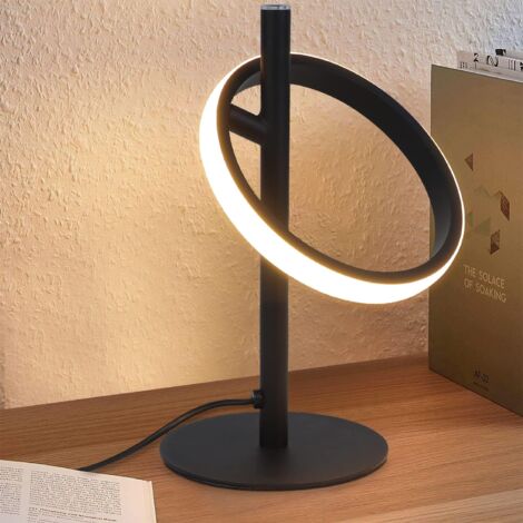 ZMH Lampe de Table LED Lampe de Table Tactile Dimmable - Lampe de Chevet Noir Lampe de Chevet Anneaux Tournants 6W 3000K Blanc Chaud pour Chambre Lit Salon Chambre d'Enfant Bar Restaurant-Noir