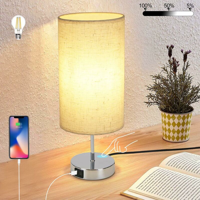 ZMH - Lampe de Table Lampe de Chevet rétro de Salon - Lampe de Table chromée 1xE27 avec Fonction de Chargement usb Lampe de Table réglable au Toucher