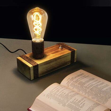 ZMH lampe de table vintage en bois lampe de chevet rétro E27 lampe de bureau industrielle 20CM lampe de nuit avec prise pour chambre salon étude,sans ampoules