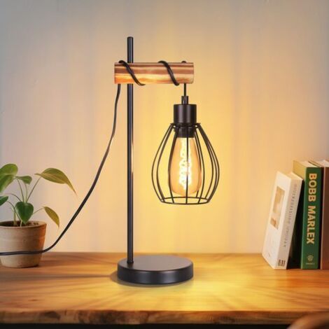 ZMH Lampe de Table Vintage-Industrielle Noire, Métal Boîtier, Douille E27, Câble & Interrupteur Pratiques (sans ampoule). Parfaite pour Chevet, Salon, Bureau & Café – Qualité Robuste, Longue Durée de