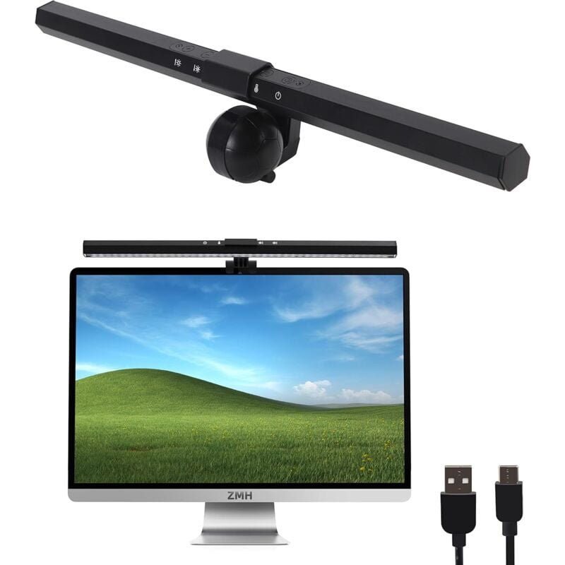 Lampe led pour écran d'ordinateur – E-Reading usb Lampe de bureau – Intensité tactile en continu avec 3 couleurs de lumière en blanc chaud neutre