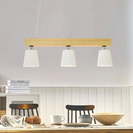 ZMH Lampe suspendue LED table à manger bois lampe suspendue 3 flammes blanc chaud lampe de table à manger réglable en hauteur pour salle à manger salo