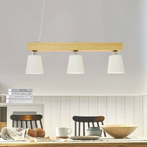 ZMH Lampe suspendue LED table à manger bois lampe suspendue 3 flammes blanc chaud lampe de table à manger réglable en hauteur pour salle à manger salo