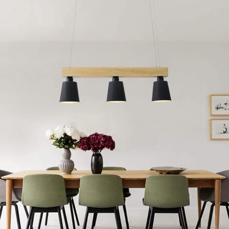 ZMH Lampe suspendue LED table à manger lampe suspendue en bois 3 flammes lampe de table à manger réglable en hauteur blanc chaud pour salle à manger s