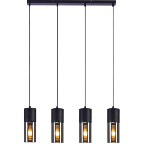 ZMH Lampe suspendue Noir Lampe suspendue table à manger - Suspension E27 Cuisine Verre Noir Métal Lampe à suspendre 4 flammes Industrie Moderne pour table à manger Salon Chambre à coucher