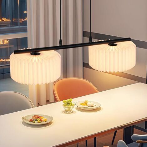 ZMH Lampe Suspendue Vintage 2 Flammes Abat - jour en Papier Blanc Pour Salon Salle à manger Chambre à coucher Esstisch Hängelampe Longue Sans Ampoule
