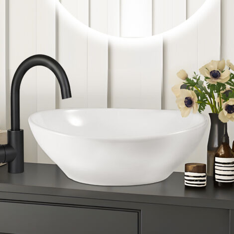 ZMH  Lavabo Céramique Blanc 41 × 33 × 14.5 cmLavabo suspendu Perçage du robinet moderne Lave-mains pour un WC d'invité