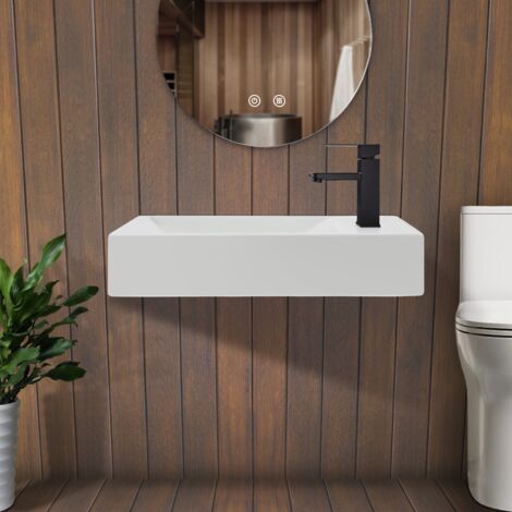 ZMH lavabo salle de bains en céramique - lavabo à droite 40 × 22 × 10 cmLavabo suspendu moderne trou de robinet lavabo pour un WC d'invité