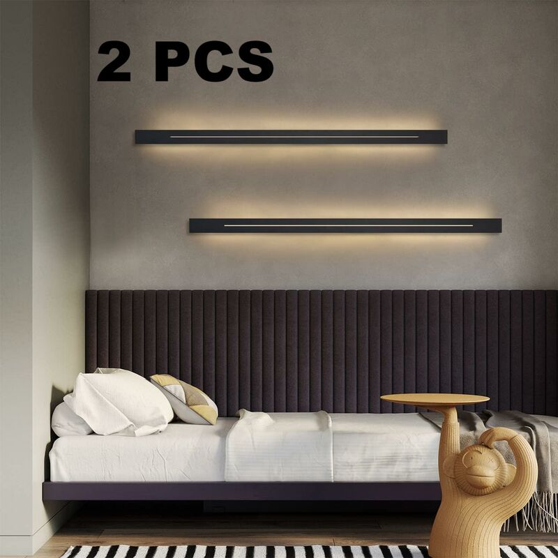 2pcs Applique Murale led Applique Intérieure - Noir Moderne 100CM 31W Éclairage de couloir Blanc chaud Lampe de couloir pour escalier Salon - ZMH
