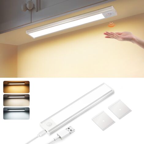 ZMH Led Cuisine, Sans Fil USB Rechargeable Lampe de Placard avec détecteur de mouvement - 20CM Éclairage d'armoire Dimmable 3 températures de couleur Argent Éclairage sous évier USB 1000mAh