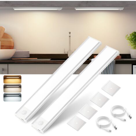 ZMH Led Cuisine, Sans Fil USB Rechargeable Lampe de Placard avec détecteur de mouvement - 3 températures de couleur Argent Éclairage sous évier USB 1000mAh (30cm2 Pack)