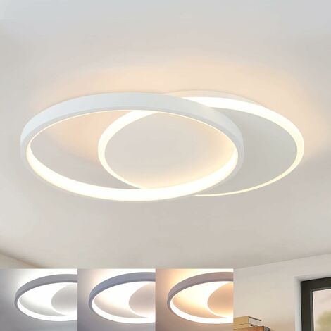 ZMH LED Deckenleuchte Dimmbar Deckenlampe Wohnzimmer mit Fernbedienung Modern Schlafzimmerlampe Flach Design mit 2 Rund Ring Wohnzimmerlampe für Küche Schlafzimmer Flur Esszimmer weiß