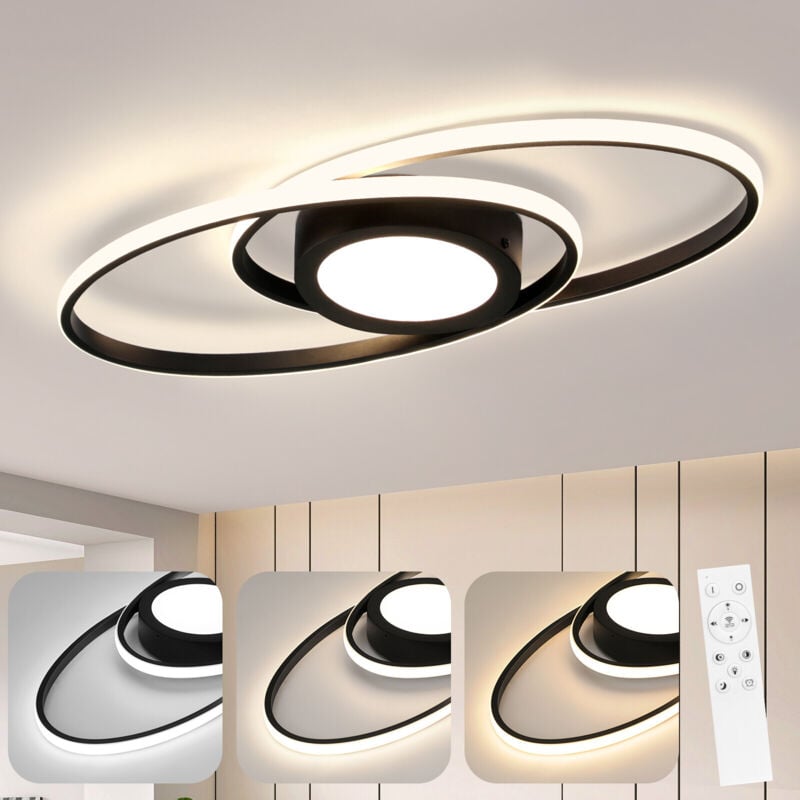 Plafonnier led Salon Plafonnier à intensité variable Chambre à coucher Noir avec télécommande 3000-6000K 48W Design moderne pour chambre d'enfant