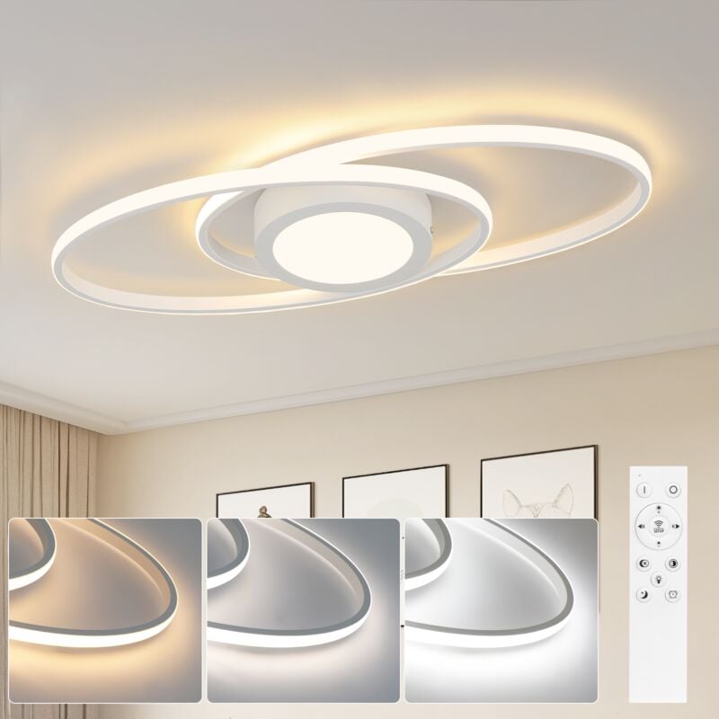 Plafonnier led Salon Plafonnier à intensité variable Chambre à coucher Blanc avec télécommande 3000-6000K 48W Design moderne pour chambre d'enfant