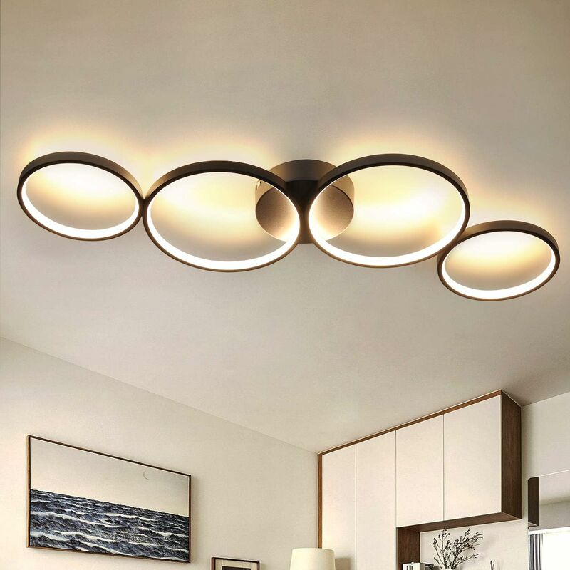 ZMH - LED Deckenlampe Modern 4 Flammig in Ringoptik 3000k Warmwei? Deckenleuchte Rund 37W Innen Schwarze Wohnzimmerlampe aus Aluminium für