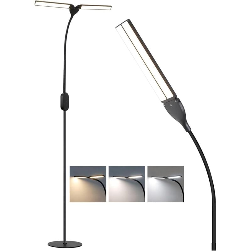 Led Lampadaire dimmable avec col flexible - Noir 9W liseuse de salon avec minuterie et fonction mémoire Tactile Dimmable 158CM Lampadaire sur pied