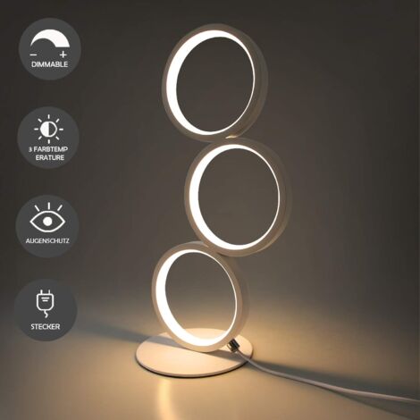 ZMH LED lampe de table Touch Dimmar Lampe de chevet moderne anneau blanc lampe de bureau blanc chaud 3000K aluminium lampe de nuit avec interrupteur et prise pour chambre salon bureau d'étude, 38cm