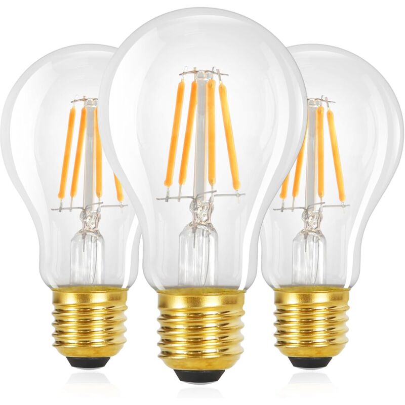 Ampoule led E27: Lot de 3 Ampoules Vintage Edison A60 4W 2700K, Lumière Chaude, Filament Rétro, Ampoule à Économie d'Énergie pour Maison, Café, Bar