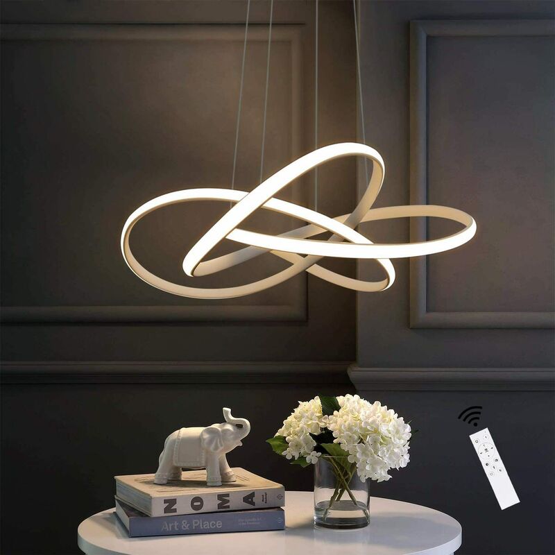ZMH - LED Pendelleuchte Esstisch in Weiss Moderne Haengelampe 62cm Ringe Kronleuchter Wohnzimmer 68W Dimmbar mit Fernbedienung Hoehe Einstellbar