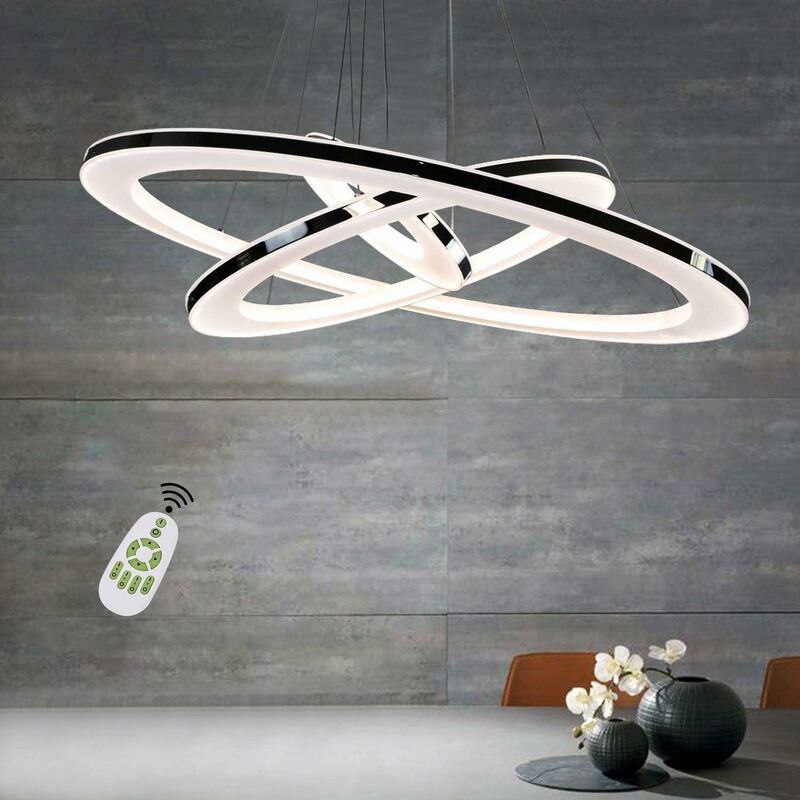 ZMH - LED Lampe Suspension 64W 3 Cercles Luminaire Plafonnier Hauteur et Température de Couleur Réglable avec Télécommande Fonction de Mémoire pour