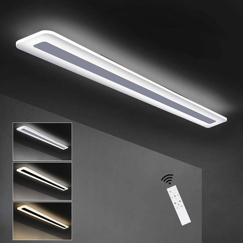 ZMH LED plafonnier panneau dimmable avec télécommande 40W 100CM lampe de bureau blanche en métal et acrylique design moderne éclairage de plafond