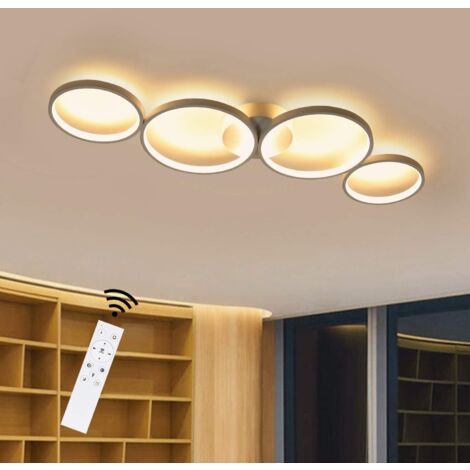 ZMH LED Plafonnier Dimmable Lampe de Salon Moderne 4 Flammes en Anneau Optique, Plafonnier Intérieur Blanc 55W en Lustre Décoratif en Aluminium pour Chambre Salon Bureau Salle à Manger, 88cm