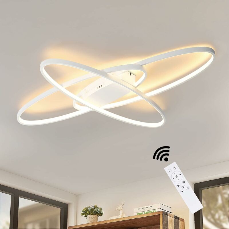 Led Plafonnier Blanc Variable Plafonnier Moderne Lampe de Salon 75W avec Télécommande Intérieur Lampe de Chambre Plafonnier pour Salon Chambre - ZMH