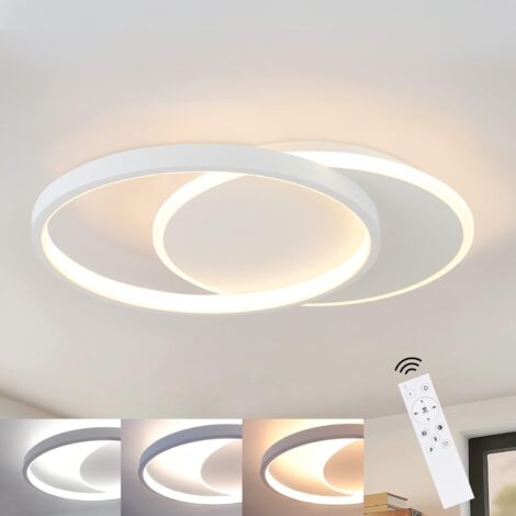 ZMH LED Plafonnier LED Dimmable Plafonnier salon avec télécommande Design chambre moderne plat avec 2 anneaux ronds Lampe salon pour cuisine chambre hall salle à manger