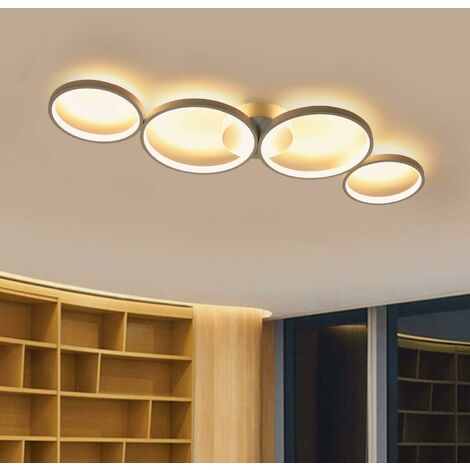 ZMH LED Plafonnier Dimmable Lampe de Salon Moderne 4 Flammes en Anneau Optique, Plafonnier Intérieur Blanc 55W en Lustre Décoratif en Aluminium pour Chambre Salon Bureau Salle à Manger, 88cm