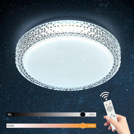ZMH LED Plafonnier salon dimmable - Blanc 18W lampe ronde pour chambre d'enfant moderne ciel étoilé design chambre plafond éclairage avec télécommande 30cm pour cuisine salle à manger