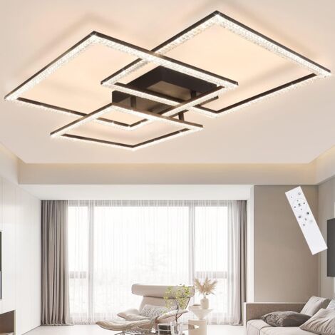 ZMH LED plafonnier salon plafonnier: lampe de salon noir 75CM dimmable lampe de chambre à coucher en cristal moderne design lampe d'intérieur avec télécommande pour chambre
