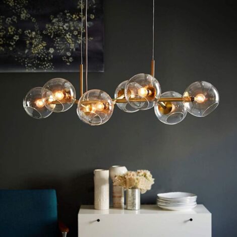 ZMH LED suspension lampe table à manger avec boule de verre à 8 flammes lampe de salle à manger couronne lampe LED salon lampe chambre lampe lampe intérieure, Transparent-Transparent