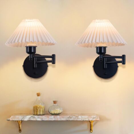 ZMH Lot de 2 appliques murales d'intérieur vintage : E27, abat-jour rétro, applique murale orientable 40W.MAX en tissu blanc, applique de couloir pour chambre, salon, bureau, sans ampoule