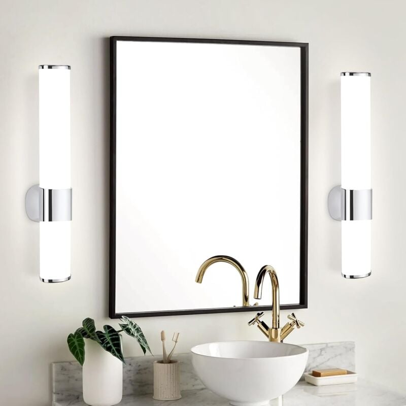 Lot de 2 lampes de miroir led pour salle de bain – 6 w, applique murale de 30 cm, étanche IP44, chrome, moderne, blanc neutre, 4000 k, lampe de salle