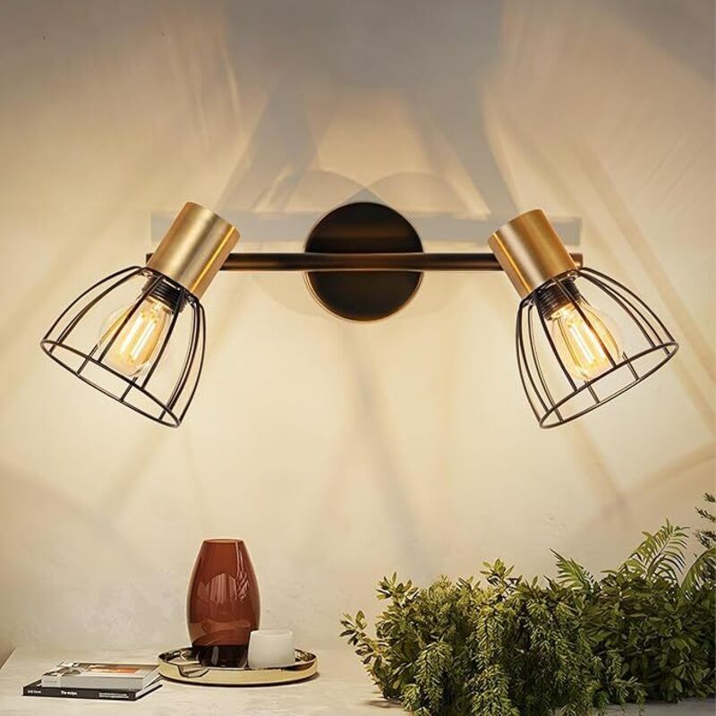 ZMH Luminaire Mural Intérieur Classique Noir Métal 2 Éclairages E14 Orientable 350° Sans Lampe Pour Couloir Escaliers Salle Chambre