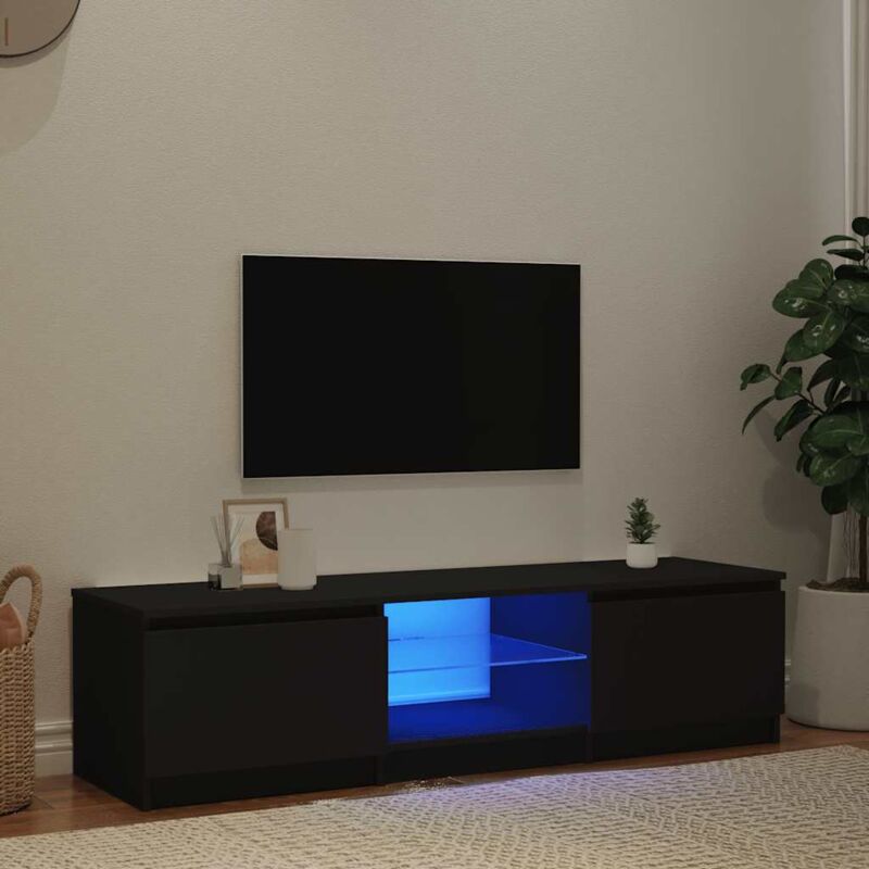 ZMH - Meuble tv avec lumières led noir 140x40x35,5 cm