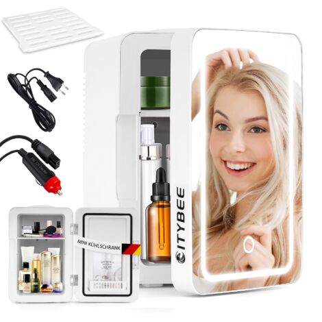 ZMH Mini Frigo 6L - Réfrigérateurs Petit 12V 230V Fonctionne Silencieusement avec Miroir&LED-Éclairage - Skincare Réfrigérateur pour Cosmétique Beauté Idéal pour Voiture, Blanc