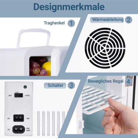 ZMH Mini Frigo de Chambre 4L - Réfrigérateurs petits 12V 230V, fonctionne silencieusement, adapté pour les boissons, la cosmétique et la nourriture - Mini (Blanc)