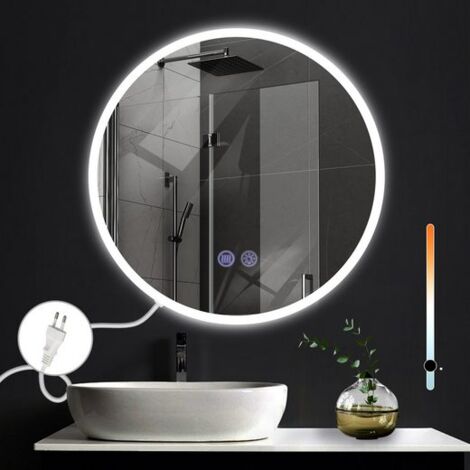 ZMH Miroir de salle de bain miroir mural rond de 60 cm avec éclairage - LED, miroir de salle de bain de salle de bain avec interrupteur tactile, dimmable 3000K-6500K
