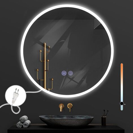 ZMH Miroir de salle de bain, miroir mural rond de 80 cm avec éclairage - Miroir de salle de bain LED avec interrupteur tactile et fonction de désembuage, miroir d'éclairage dimmable 3000K-6500K