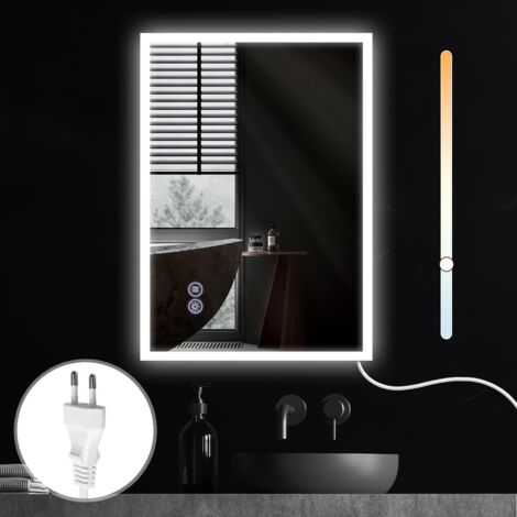 ZMH Miroir de salle de bain mural rond avec éclairage - Miroir de salle de bain LED 50X70cm avec interrupteur tactile et fonction de désembuage Miroir d'éclairage 3000K-6500K