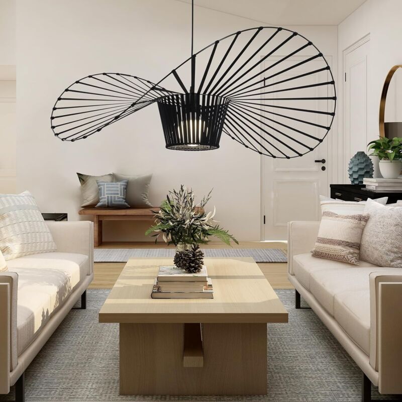 Suspension noire table à manger - E27 moderne Lampe de table 120CM avec abat-jour en tissu lustre pour salle à manger salon, sans ampoules - ZMH