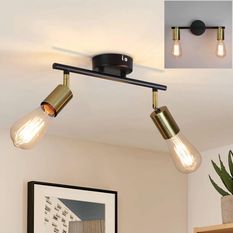 ZMH - plafonnier 2 flammes spots de plafond vintage i E27 noir et or lampe de couloir orientable 360° de plafond industriel moderne spot faisceau po