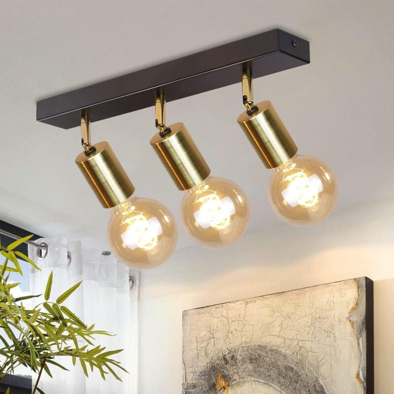 ZMH - Plafonnier vintage plafonnier 3 flammes E27 plafonnier noir et or orientable 360 degrés plafonniers lustre industriel spot moderne faisceau
