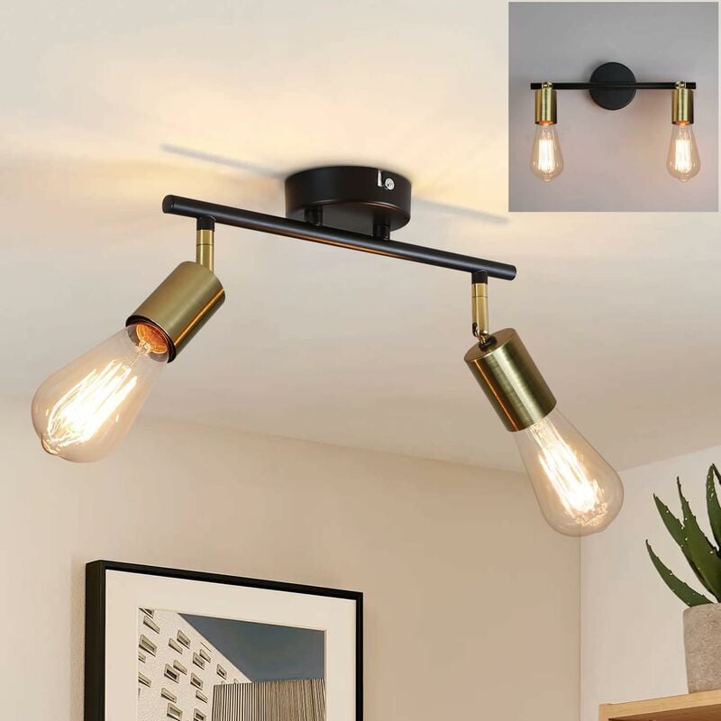 ZMH plafonnier 2 flammes spots de plafond vintage I E27 noir et or lampe de couloir orientable 360° de plafond industriel moderne spot faisceau po