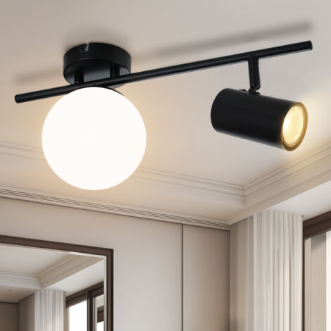 ZMH Plafonnier 2 flammig Noir : Lampe de plafond moderne avec GU10 pivotant Spots encastrés 40CM Métal Lampe de couloir à globe en verre E14 Éclairage de plafond pour couloir
