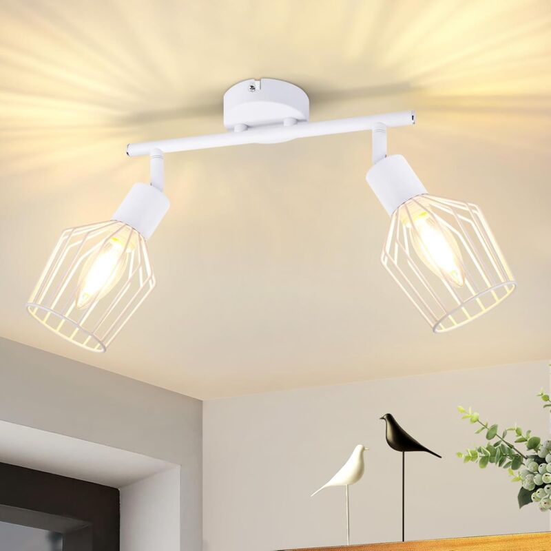Plafonnier 2 Spots E14 Blanc Vintage Orientable 350°Spot de plafond pour salon chambre hall cuisine - ZMH