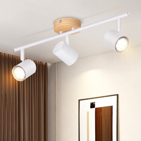 ZMH Plafonnier 3 Spot GU10 - Blanc Moderne Bois Orientable 350° Lampe de Salon pour Chambre Couloir Cuisine MAX.25W - Sans ampoule